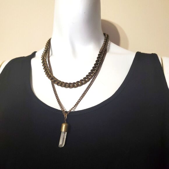 NWT Ruff Hewn Mulitlayer Gold & Crystal Necklace - Picture 1 of 2